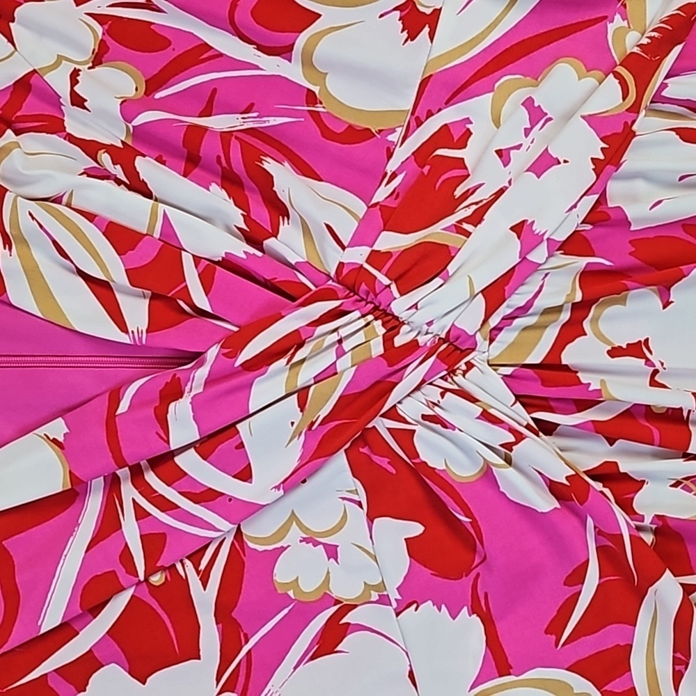 Vince Camuto Stretch Jersey Pink Red White Floral Sleeveless V Neck Maxi Dress - Picture 5 of 16